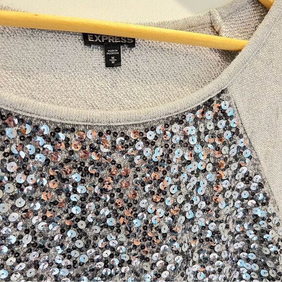 Express Sequin grey long sleeve top - Picture 3 of 6